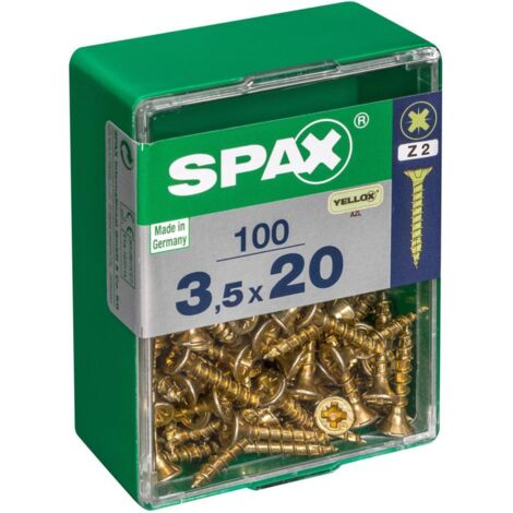 Scatola da 100 unità di vite per legno Spax con testa piatta Yellox 3,5x20mm Spax