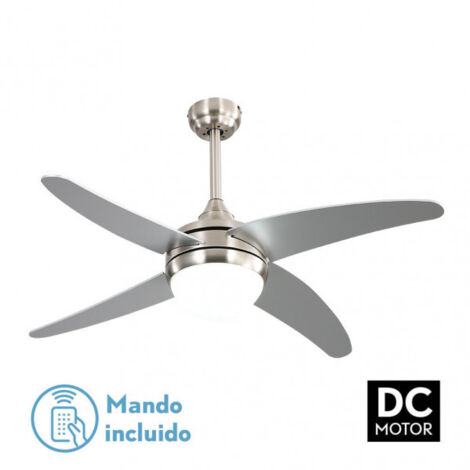 Ventilatore 2xe27 dc klod nichel/argento 4 asp.6 vel 117d con telecomando e timer