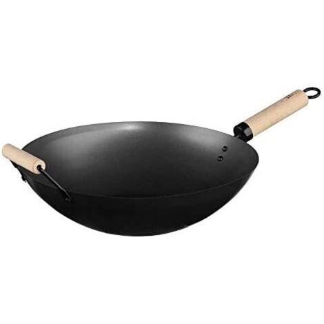 Wok in acciaio da 35 cm con manico in legno