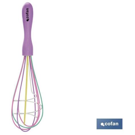 Frusta da cucina in polipropilene  Modello Vergini  Il manico è viole e le fruste multicolore  Lunghezza: 25 cm (1/4)
