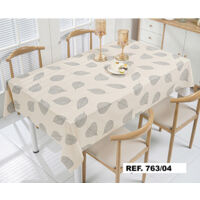 Rotolo di tovaglia “Hoja Silver” 1,40x20m con stampa di foglie beige e grigie