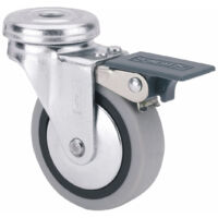 Rotella girevole in gomma con foro, freno e asse liscio, grigia, max. carico 17 kg, ø 4 cm