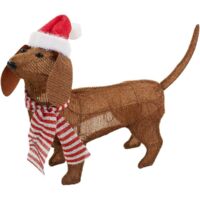Cane marrone con cappello di Natale. 40 LED.