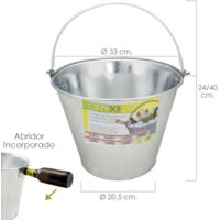 Secchio multiuso zincato in metallo zincato 12 litri 33 x 20,5 x 24 (alt.) cm. con apribottiglie