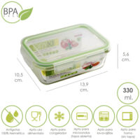 Contenitore Ermetico Rettangolare in Vetro 330 ml. 13,9 x 10,5 x 5,6 (altezza) cm.