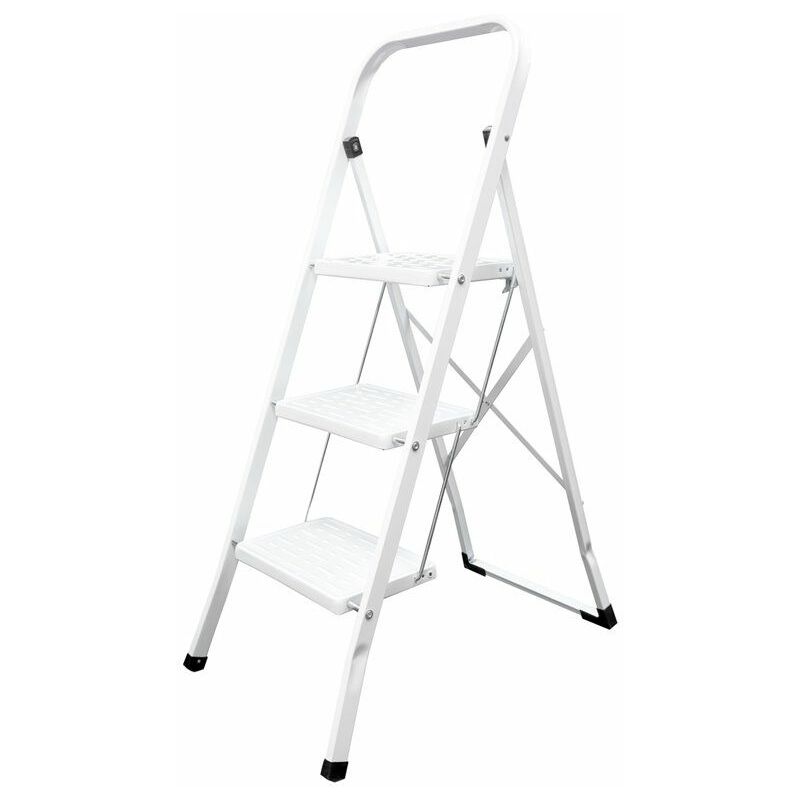 2-Stufen-Leiter aus robustem Stahl, tragbarer klappbarer Tritthocker mit  rutschfestem Mattenprofil, leichter Mini-Küchentritthocker