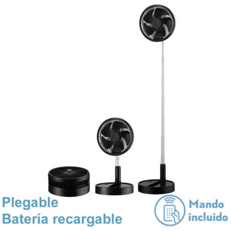 Abrila - Ventilator DC Tragbarer Ventilator GALAN Farbe schwarz mit fünf Flügeln und Anschluss USB Wiederaufladbar 3 einstellbare Geschwindigkeiten Ausziehbar mit Fernbedienung und Timer Leicht z