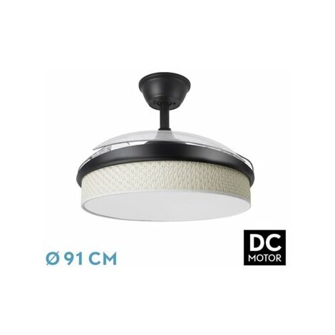 Ventilator DC FASHION FAN - Schwarz mit drei ABS-Klappflügeln und grauem Furchendiffusor 6 einstellbare Geschwindigkeiten 3 Temperaturen ofLight mit Timer und Fernbedienung inklusive (1/2)
