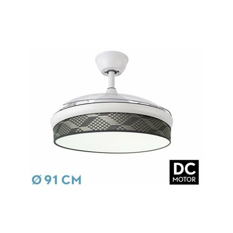 Ventilator DC FASHION FAN - Schwarz mit drei ABS-Schaufeln und gelbem Diffusor 6 einstellbare Geschwindigkeiten 3 Temperaturen ofLight mit Timer und Fernbedienung im Lieferumfang (1/2)
