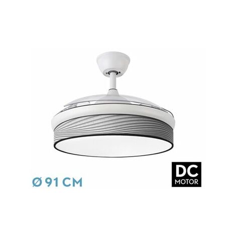 Ventilator DC FASHION --Ventilator Weiß mit drei ABS-Klappflügeln und grauem Furchen-Diffusor 6 einstellbare Geschwindigkeiten 3 Temperaturen Licht mit Zeitschaltuhr und Fernbedienung im Lieferum (1/2)