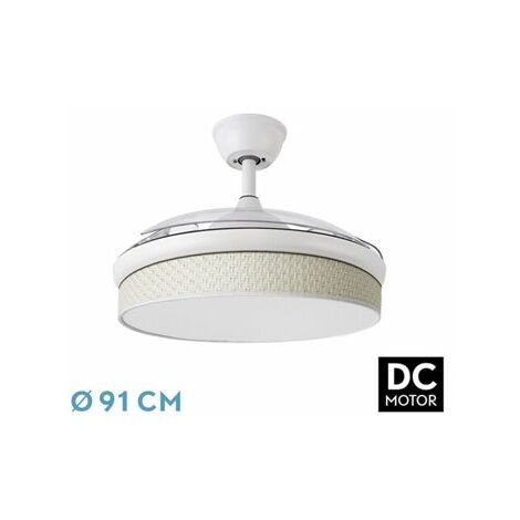 Ventilator DC FAN - FASHION - Farbe Blanco mit drei ausfahrbaren ABS-Lamellen und Baldachin-Diffusor Blanco 6 einstellbare Geschwindigkeiten 3 Temperaturen ofLight Timer und Fernbedienung im Liefer (1/2)