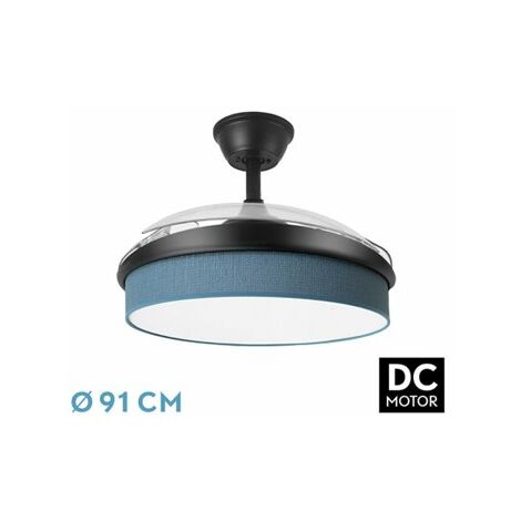 Ventilator DC FASHION FAN - Schwarz mit drei ABS-Klappflügeln und blauem Diffusor 6 einstellbare Geschwindigkeiten 3 Temperaturen ofLight mit Timer und Fernbedienung im Lieferumfang (1/2)