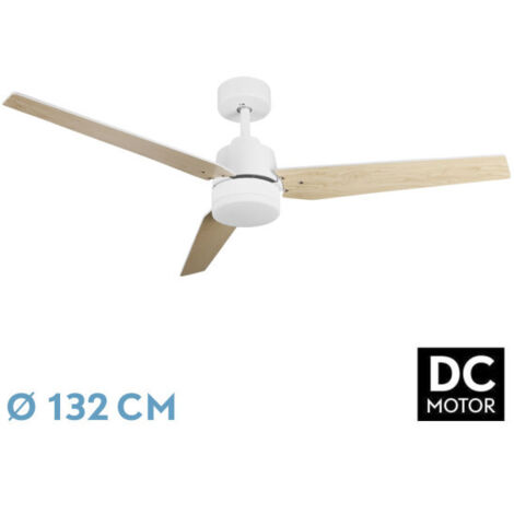 Abrila - Ventilator DC CAPTUS  Farbe Weiß/Buche mit three Reversible Blades  6 einstellbare Geschwindigkeiten  3 Temperaturen ofLight  mit Timer und Fernbedienung inklusive