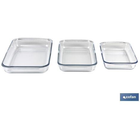 Set de 3 fuentes rectangulares de vidrio borosilicato modelo baritina 1600ml-2200ml-3000ml