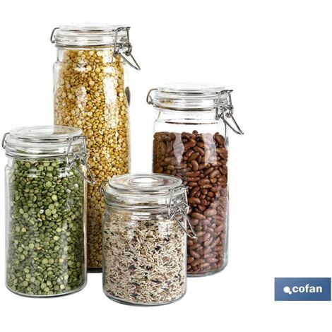 Set 4 frascos cristal+ clip acero 2100ml,1500ml,1150ml,750ml