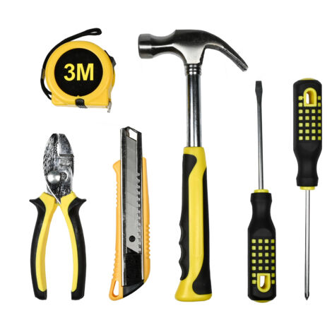 Benson Tools 6-teiliges Werkzeugset mit Kombizange, Bandmaß, Phillips- und Schlitzschraubendreher, Klauenhammer und Cuttermesser für Heimwerker und Profis (1/4)