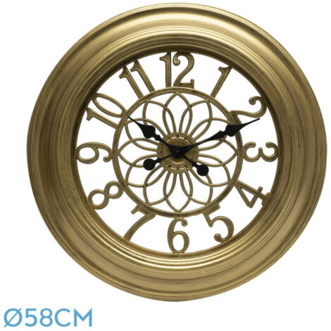 FABRILAMP Wanduhr De Kumico Gold 58d Zeiger Retro Industrial Großformat