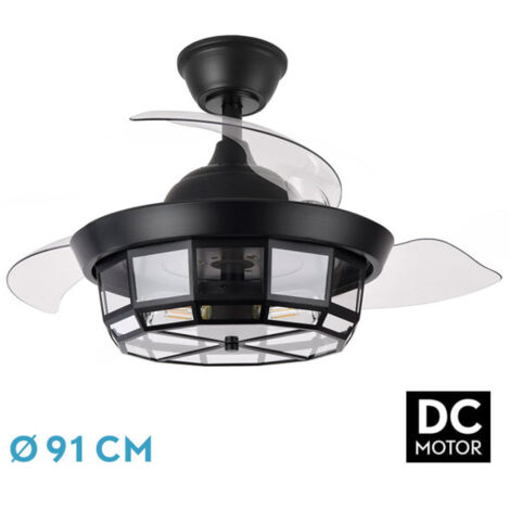 ABRILA-Ventilator DC Tornado Negro 3xE27 91D 3 einziehbare Lamellen 6 Geschwindigkeiten Control Remoto y Timer (1/2)