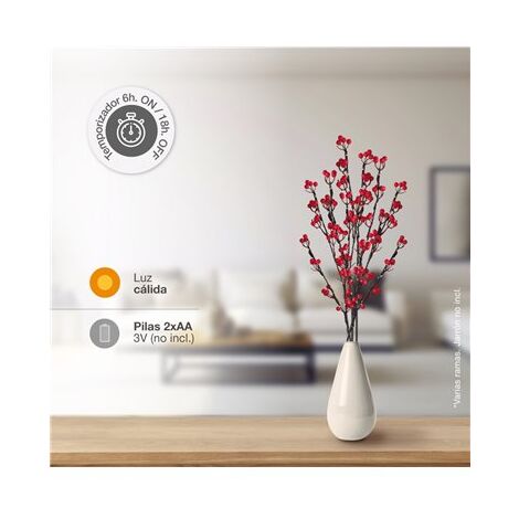 LED Dekozweig aus roten Beeren 0,75M Warmes Licht