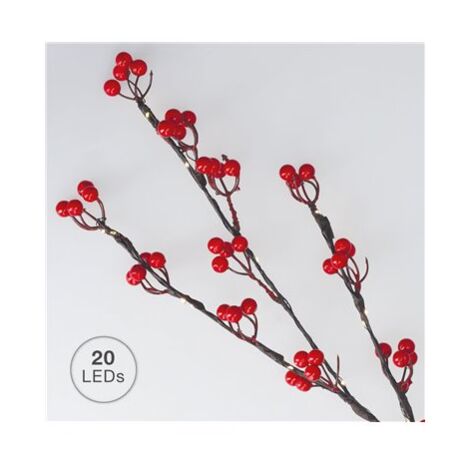 LED Dekozweig aus roten Beeren 0,75M Warmes Licht