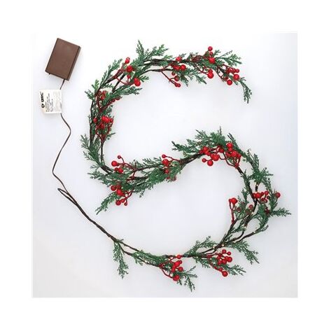 LED-Girlande aus Zweigen und roten Beeren, 1,5 m, warmes Licht