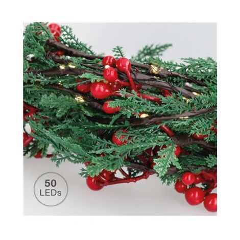 LED-Girlande aus Zweigen und roten Beeren, 1,5 m, warmes Licht
