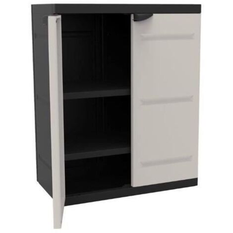 Niedriger Kunststoff-Harzschrank mit 2 Regalen, 88 x 70 x 41 cm, 9205, Schwarz (1/3)