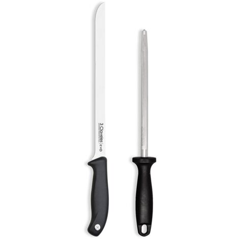 Evo Schinkenmesser und Wetzstahl-Set mit 3 Nelken (1/4)
