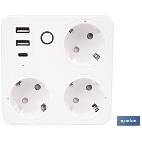 Intelligente Steckdosenleiste mit 3 Steckdosen und 2 USB- und Typ-C-Anschlüssen (1/4)
