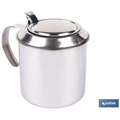 Fettpfanne aus Edelstahl Ø12,5x15,5cm mit herausnehmbarem Filter mit Symbol für Fleischöl (750ml) (1/4)