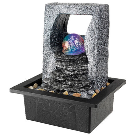 Dekorativer Wasserbrunnen für drinnen und draußen mit RGB-LED und Kristallkugel (mit 2 Meter Kabel)