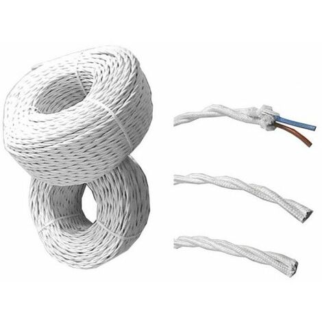 3x1 parallele geflochtene textile parallele elektrische Kabel weiße Rolle  100m EDM 11904