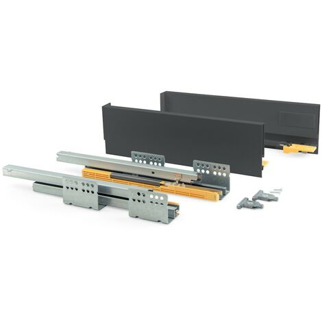 Emuca Schubladen-Kit für Küche Concept, H. 150 mm, T. 500 mm, sanftes Schließen, Stahl, Anthrazit