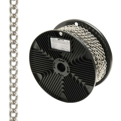 Vernickelte Dekorationspanzerkette 2,5 mm, 20 Meter Rolle