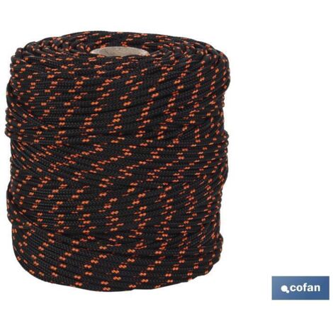 Schwarz/Orange geflochtene Hippie-Kordel 3 mm x 25 m
