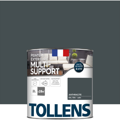Tollens – Peinture extérieure multisupport satin gris anthracite 2L – Ultra résistante aux intempéries et UV – Rendement 28m² – Application directe sur tous supports