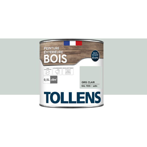 Tollens – Peinture bois extérieur satinée gris clair 0,5L – Ultra résistante pour boiseries extérieures – Rendement 8 m² dès la première couche