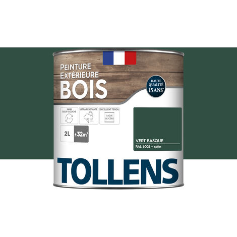 Peinture bois extérieur 2 en 1 - Ultra Résistante et économique - TOLLENS - Satin - Vert Basque - 2L=32m2