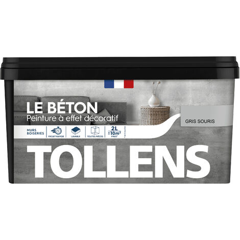 Tollens – Peinture murale effet béton – Gris souris – Mat – 2L pour 10m² – Application sur murs, meubles et boiseries