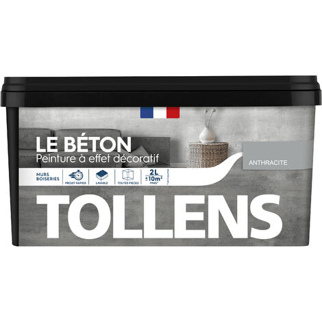 Tollens – Peinture murale effet béton anthracite 2L – Aspect mat multisupport – Rendement 10 m² – Temps de séchage rapide