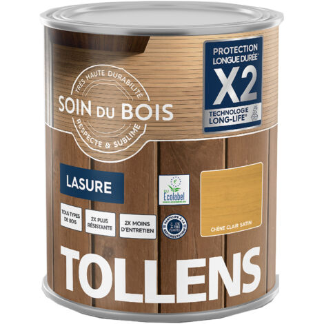 Tollens – Lasure bois extérieure ultra résistante – Finition satinée chêne clair – 1L pour surfaces verticales – Technologie LONG-LIFE®
