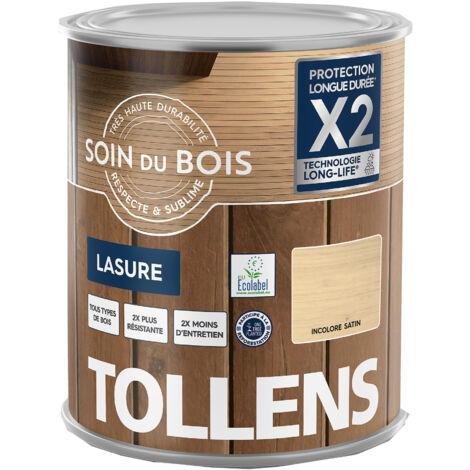Tollens – Lasure extérieure ultra résistante satinée incolore 1L – Technologie LONG-LIFE® pour surfaces verticales – Rendement 14 m²/L/couche