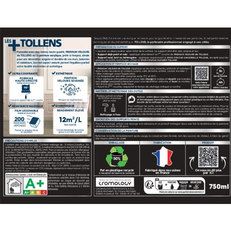 Peinture couleurs - Ultra Couvrante - TOLLENS - Résistante - Velours - Antilope - 0,75L