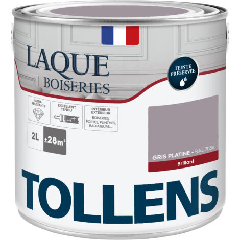 Peinture Laque - Ultra Résistante aux lessivages - TOLLENS - Multisupport boiseries, murs, meubles - Brillant - Gris Platine - 2L = 28m2