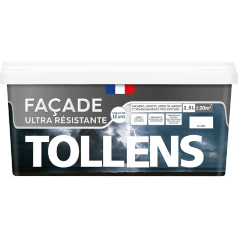 Peinture Façade ULTRA RÉSISTANTE - TOLLENS - Qualité professionnelle - Protection contre salissures - Recouvrable 2H - Blanc 2,5L