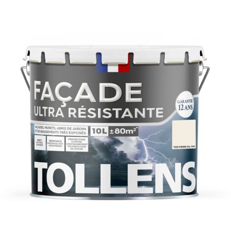 Tollens – Peinture façade ultra résistante – Mat finition – Protection contre salissures – Recouvrable 2H – Ton pierre 10L – Technologie siloxane