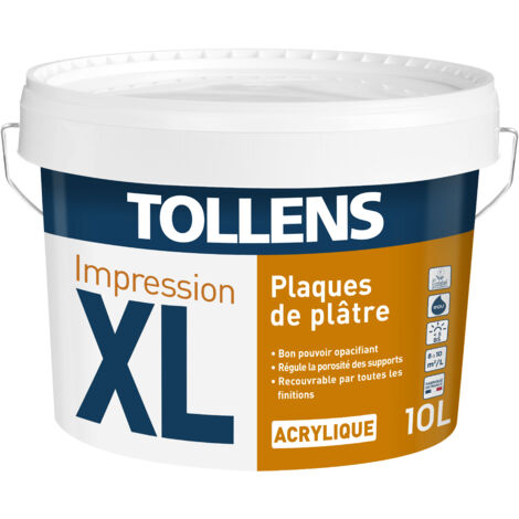 Tollens – Sous couche professionnelle pour plaques de plâtre – Aspect mat – Rendement 9 à 11 m²/L/couche – Conditionnement 10L – Surface couverte 120 m² - 120m2