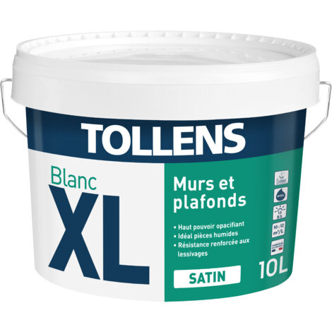 Tollens – Peinture blanche satin pour pièces humides – 3L – Ultra résistant et lessivable – Recouvrable en 4h – Surface jusqu'à 30m²