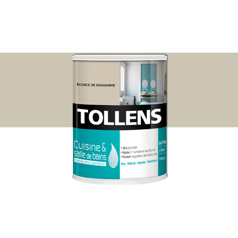 Tollens – Peinture anti humidité satinée 0,75L – Couleur gingembre pour murs et boiseries – Ultra lessivable et résistante à l'humidité