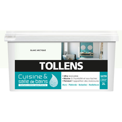 Peinture Cuisine Et Salle De Bain - Ultra Résistante - Tollens - Pour Murs, Boiseries, Radiateurs - Blanc Artique - 2L = 24m2